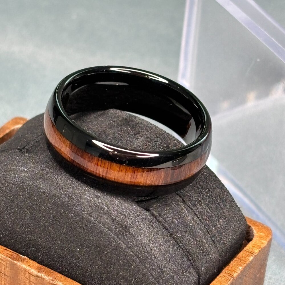 Black Tungsten Koa Ring for Men